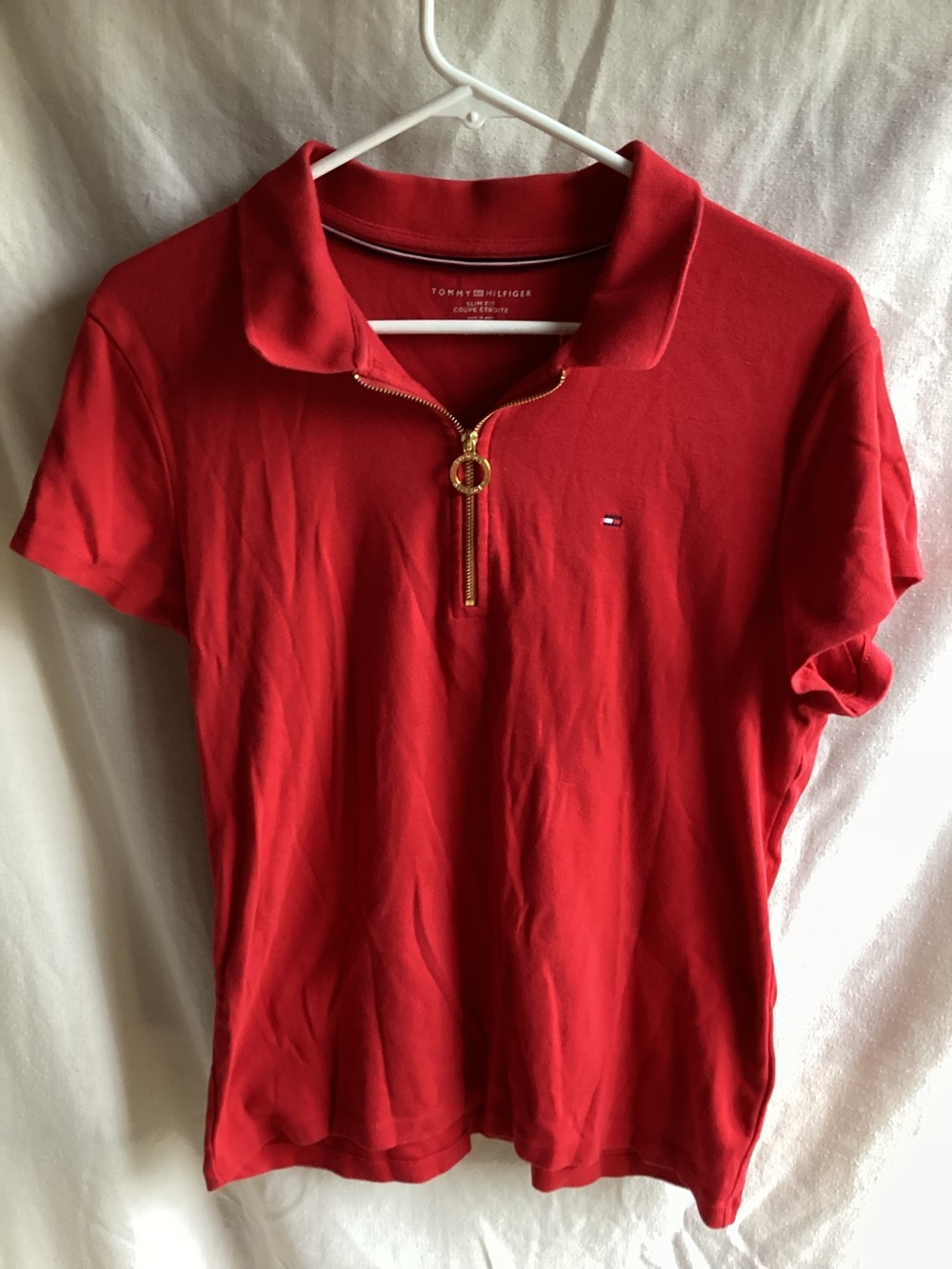 Tommy Hilfiger Red Short-Sleeve Polo with Gold Zip